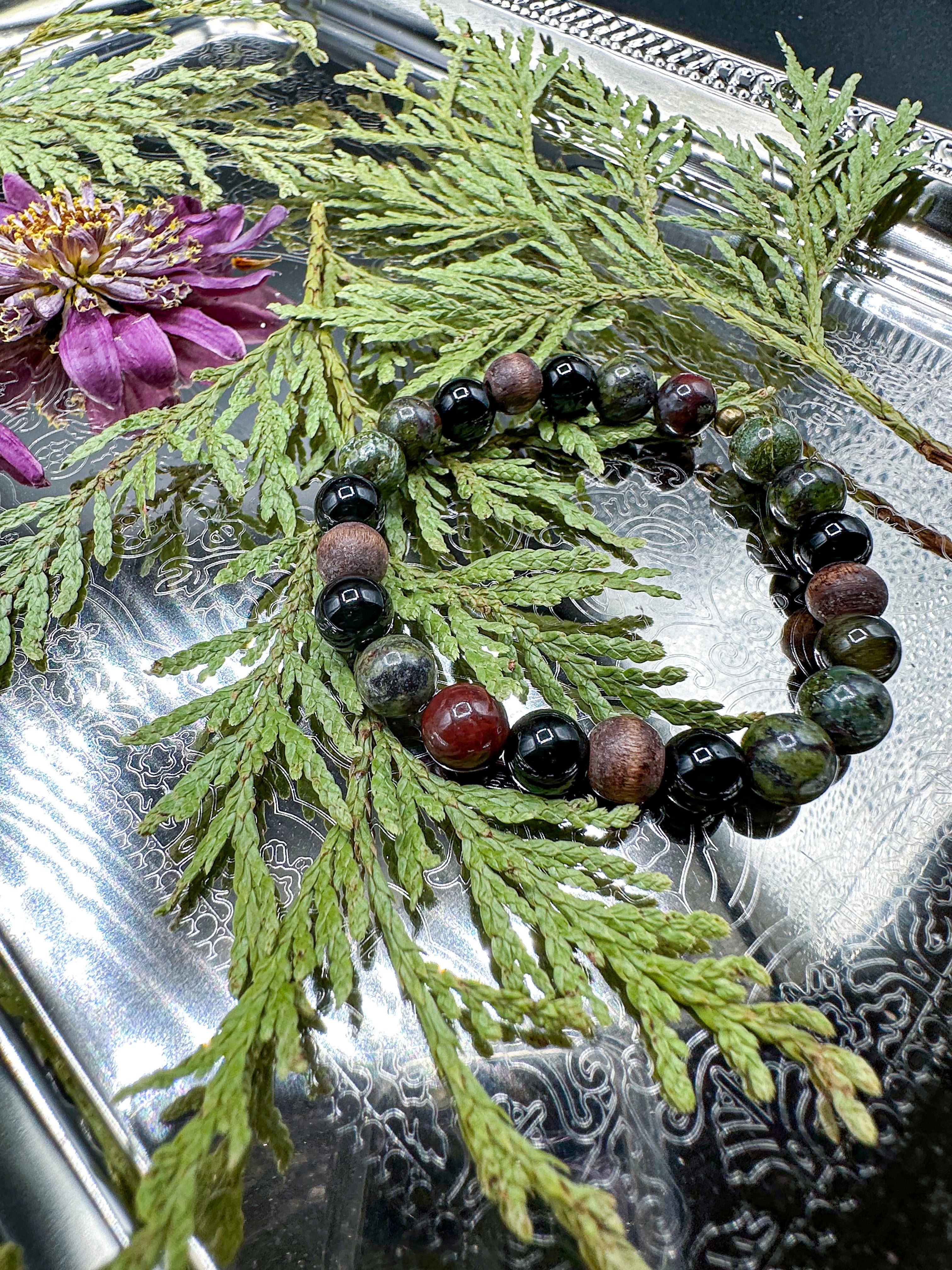 Dragon Blood Jasper / Black Obsidian Bracelet