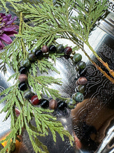 Dragon Blood Jasper / Black Obsidian Bracelet