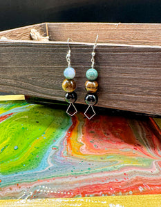 Silver Agate / Tigers Eye / Black Obsidian Earrings