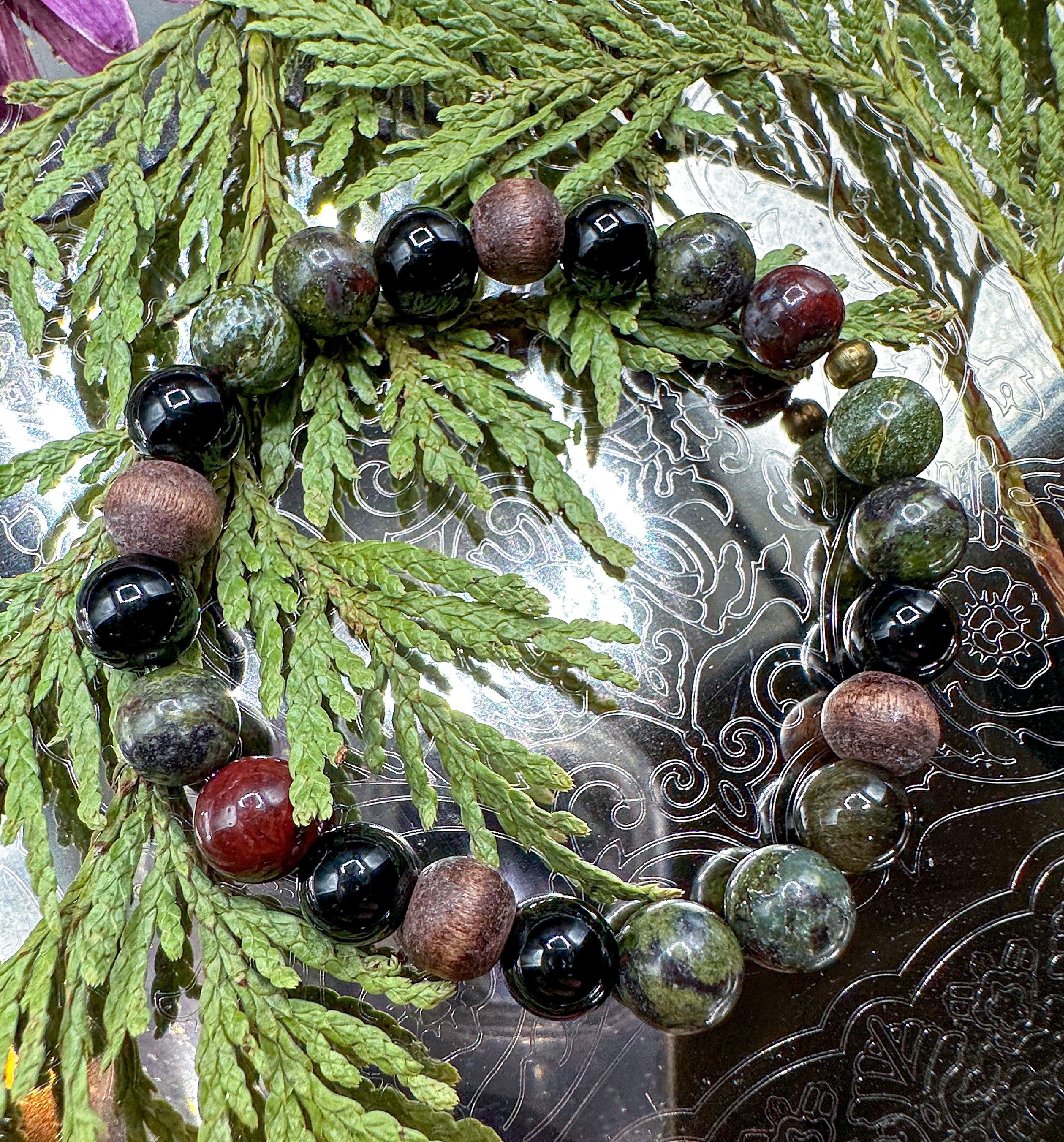 Dragon Blood Jasper / Black Obsidian Bracelet