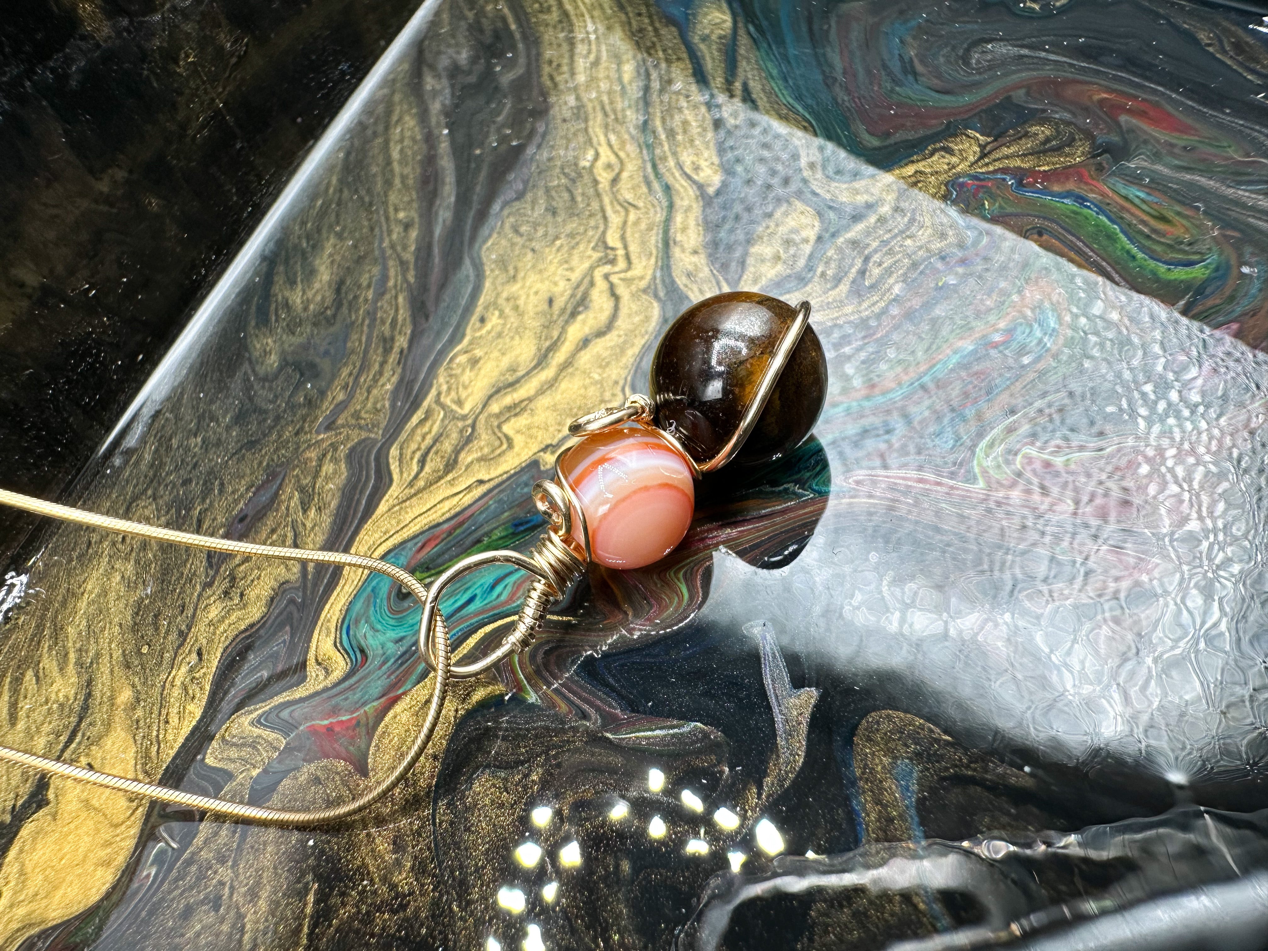 Real Gold Carnelian / Tigers Eye Necklace with chain