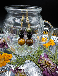 Gold Dragons Blood Jasper / Black Obsidian / Tigers Eye Earrings