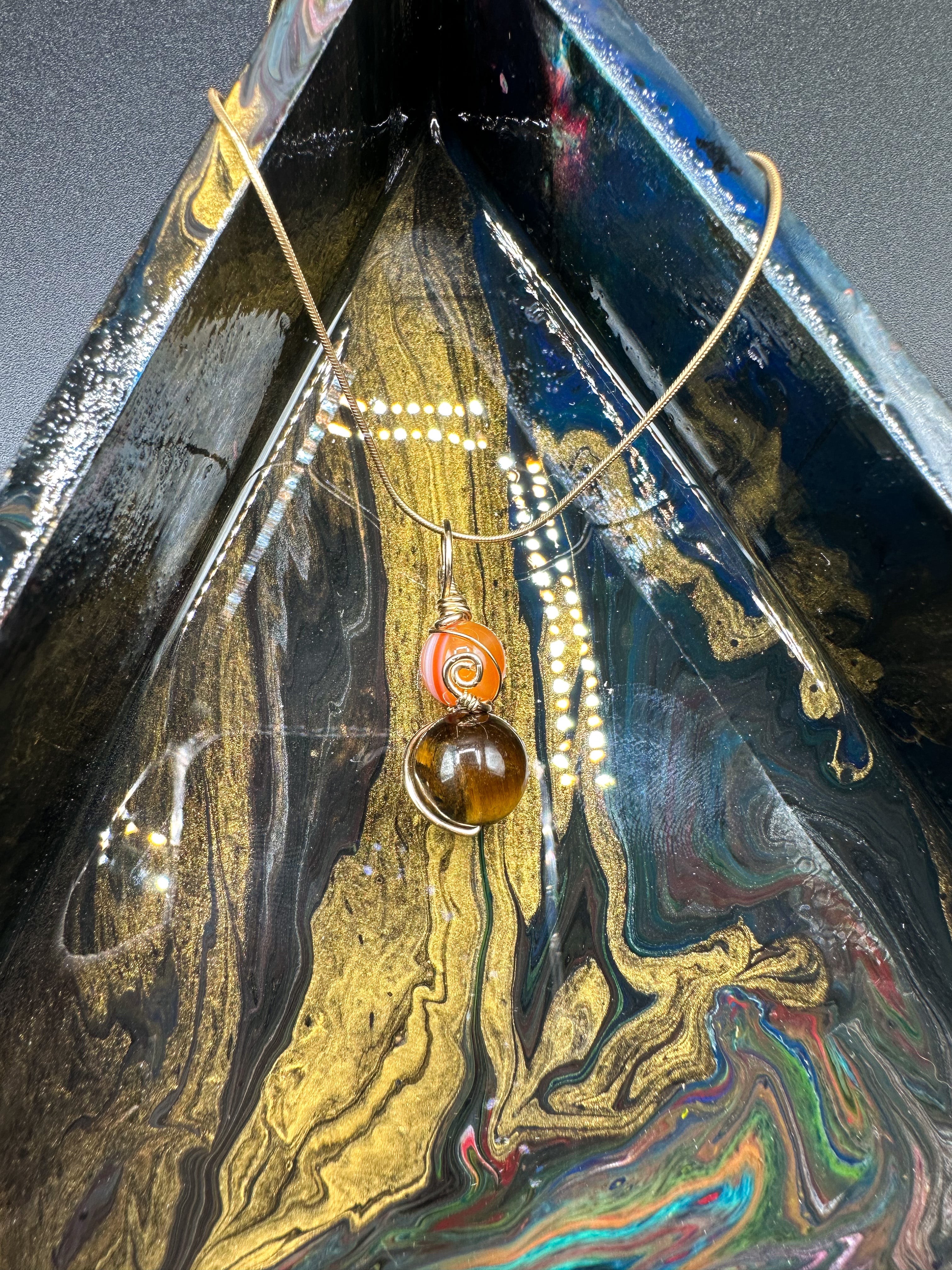 Real Gold Carnelian / Tigers Eye Necklace with chain