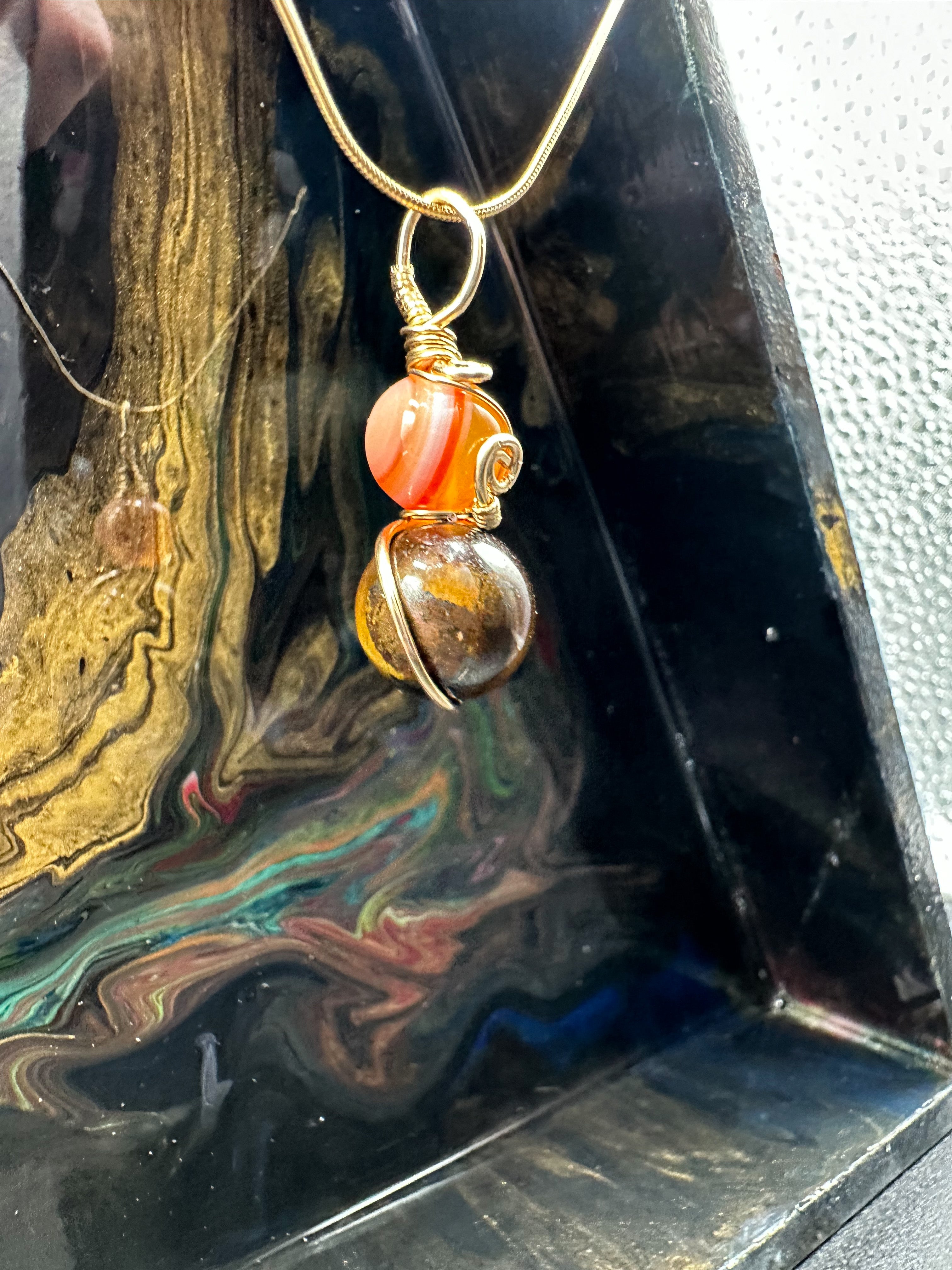 Real Gold Carnelian / Tigers Eye Necklace with chain