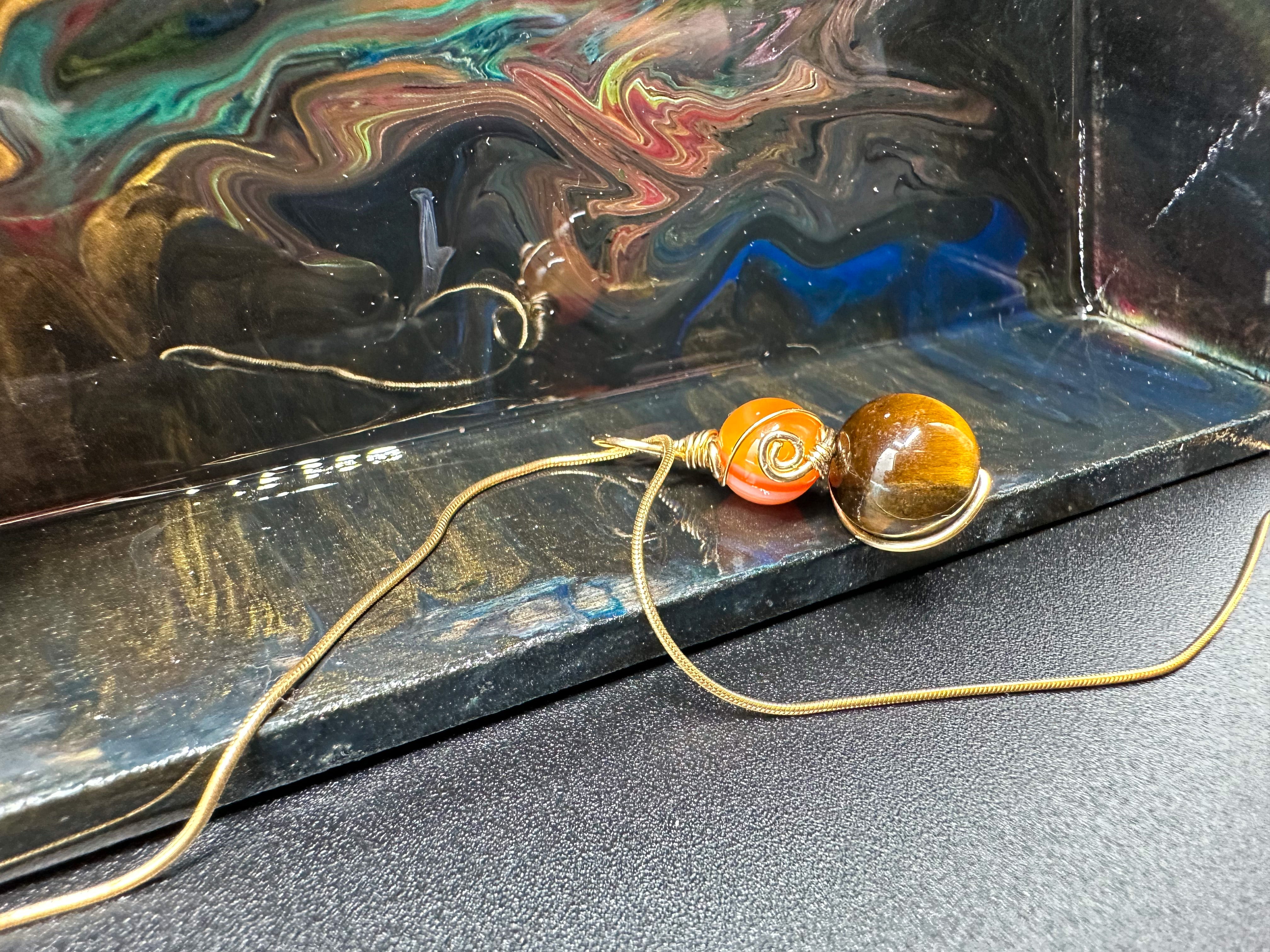 Real Gold Carnelian / Tigers Eye Necklace with chain