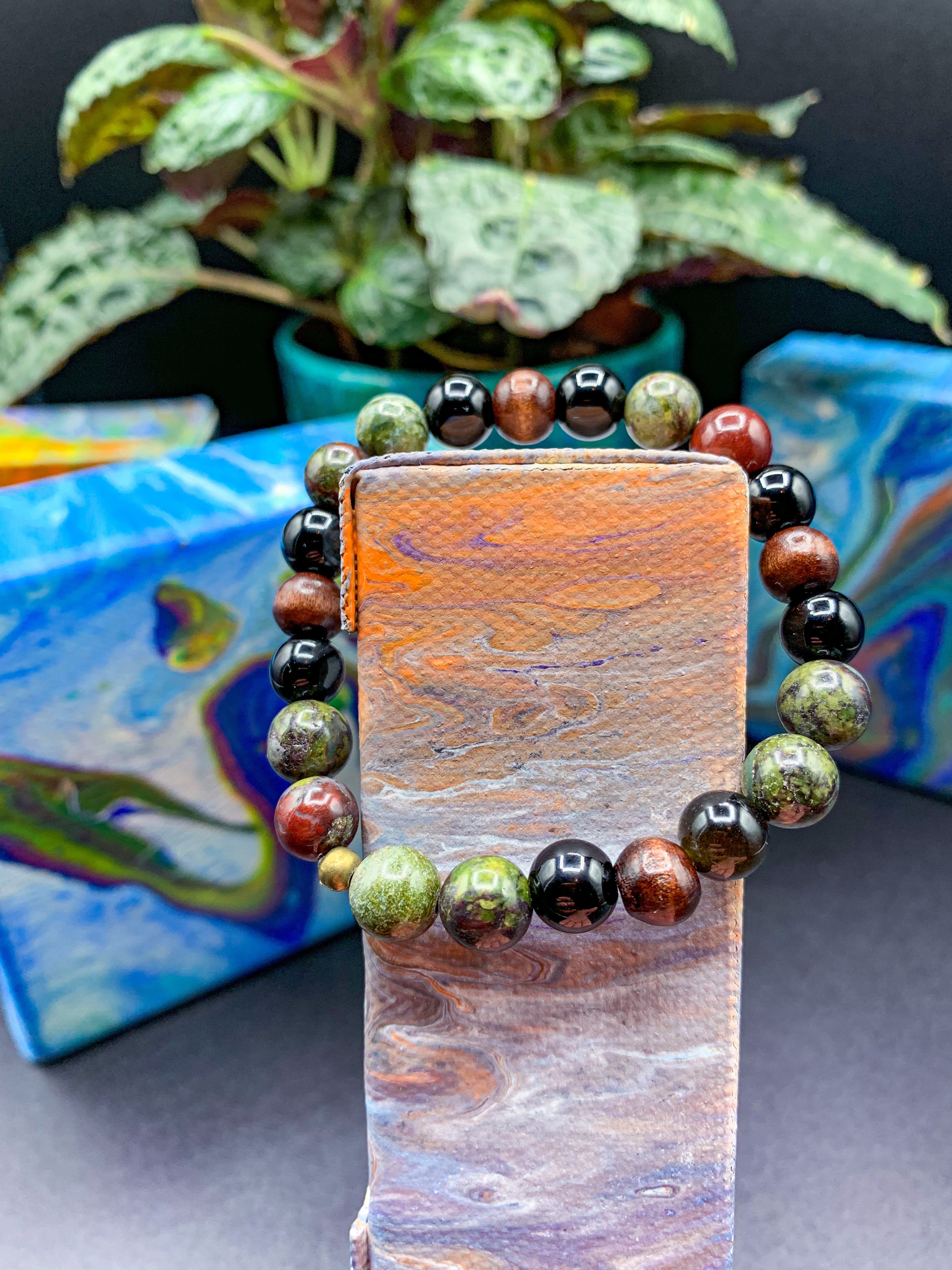 Dragon Blood Jasper / Black Obsidian Bracelet