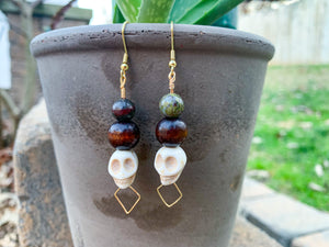 Dragon Blood Jasper / Howlite Skull Earrings