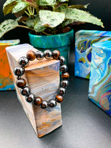 Small Hematite / Natural Wood Bracelet