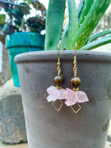Cat Rose Quartz and Tigers Eye Earrings
