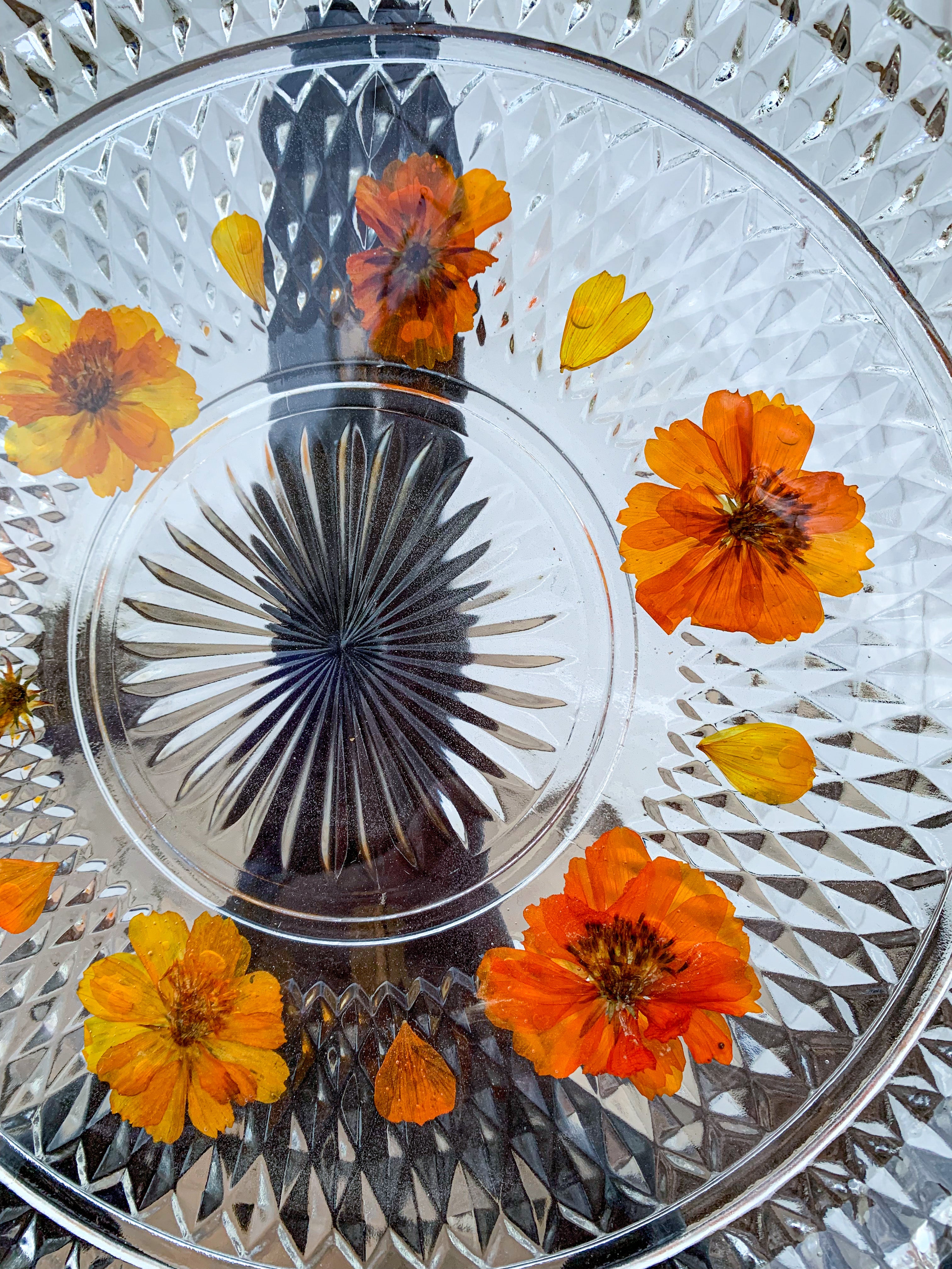 Orange Cosmo Glass Flower Tray