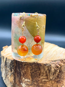 Carnelian Globes Gold Earrings