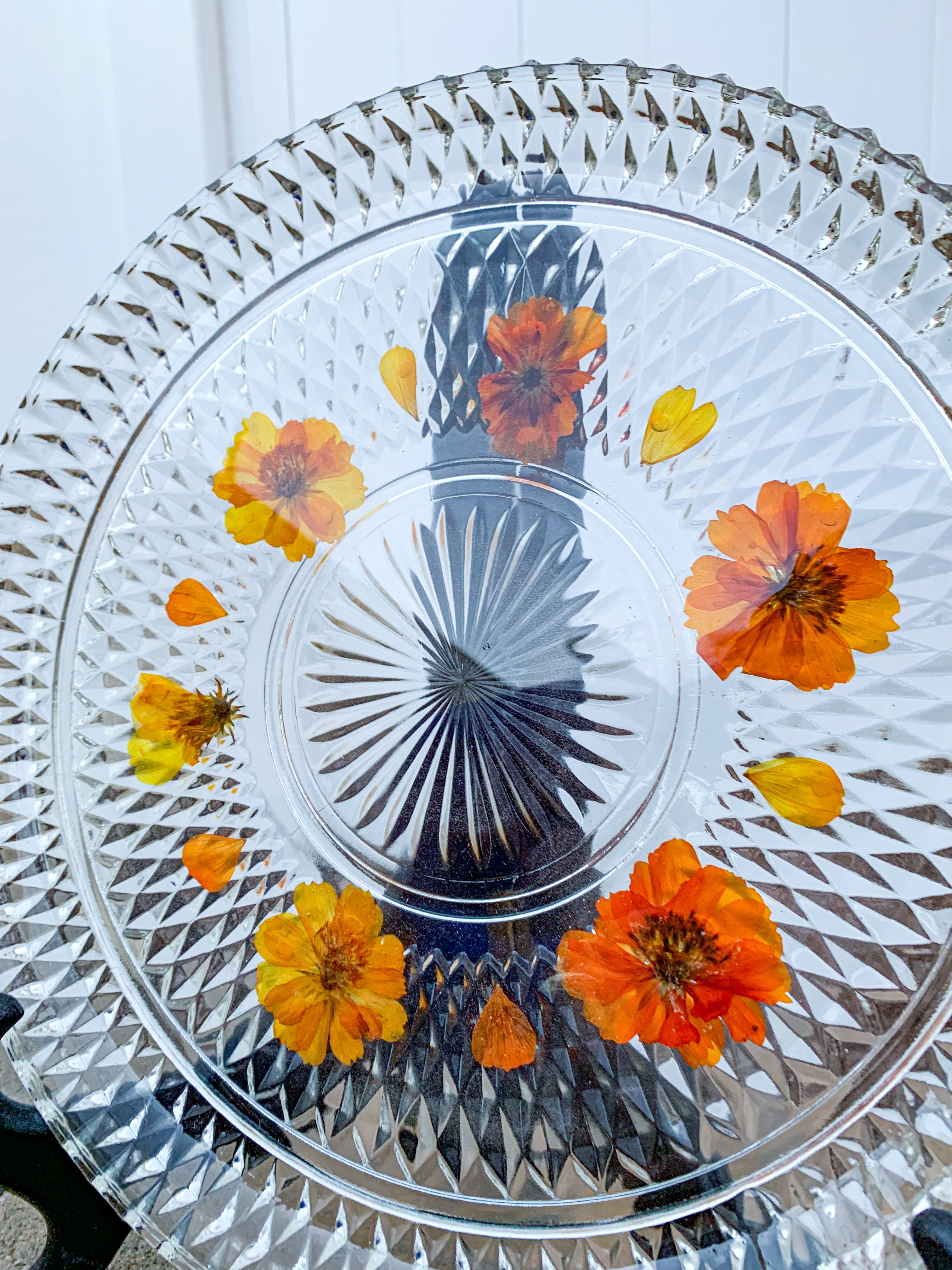 Orange Cosmo Glass Flower Tray