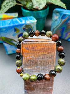 Dragon Blood Jasper / Black Obsidian Bracelet