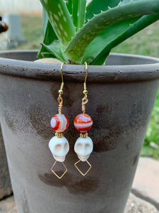 Carnelian Howlite Skull Earrings