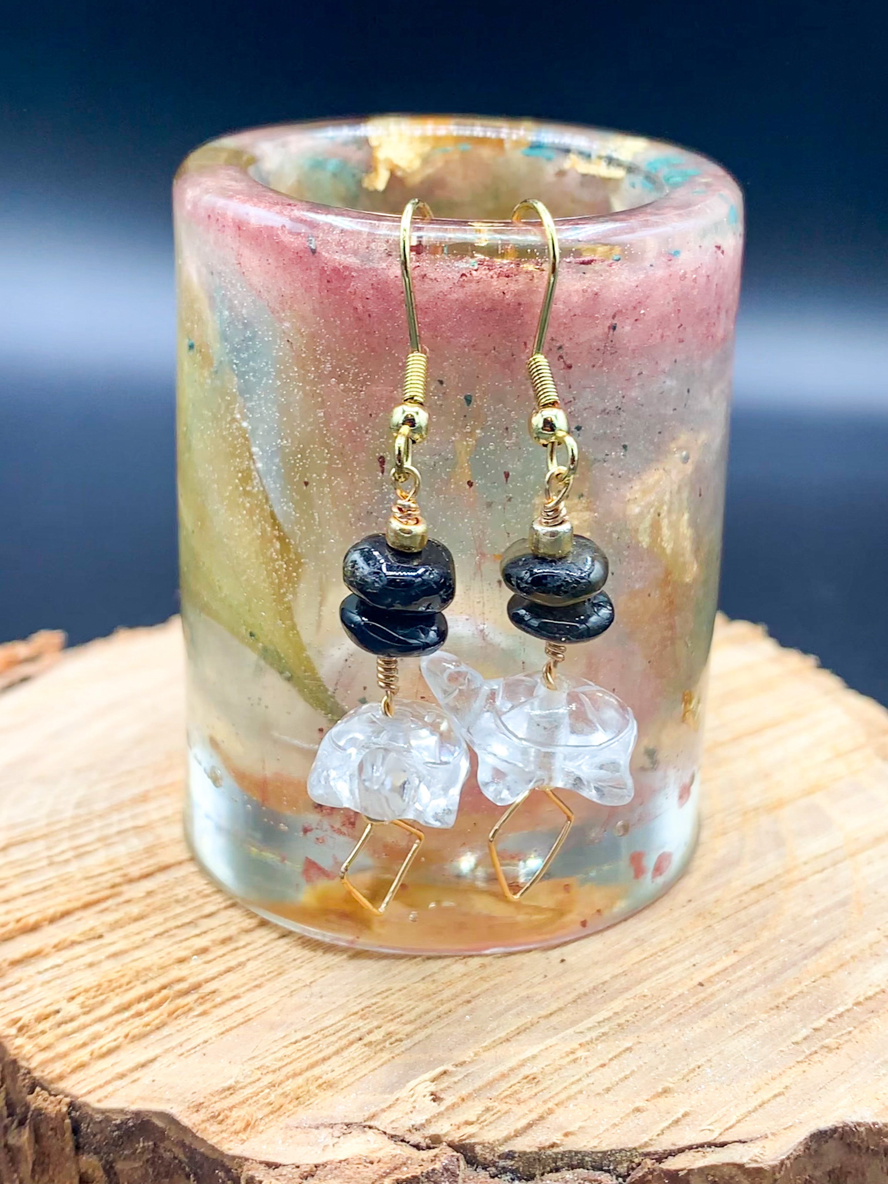 Watermelon Tourmaline Turtle Quartz Earrings