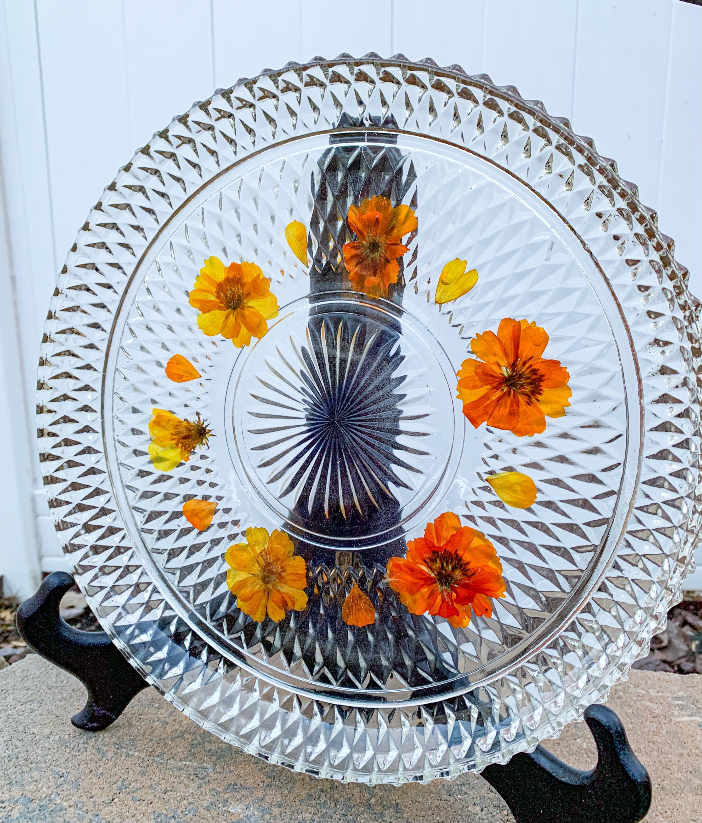 Orange Cosmo Glass Flower Tray