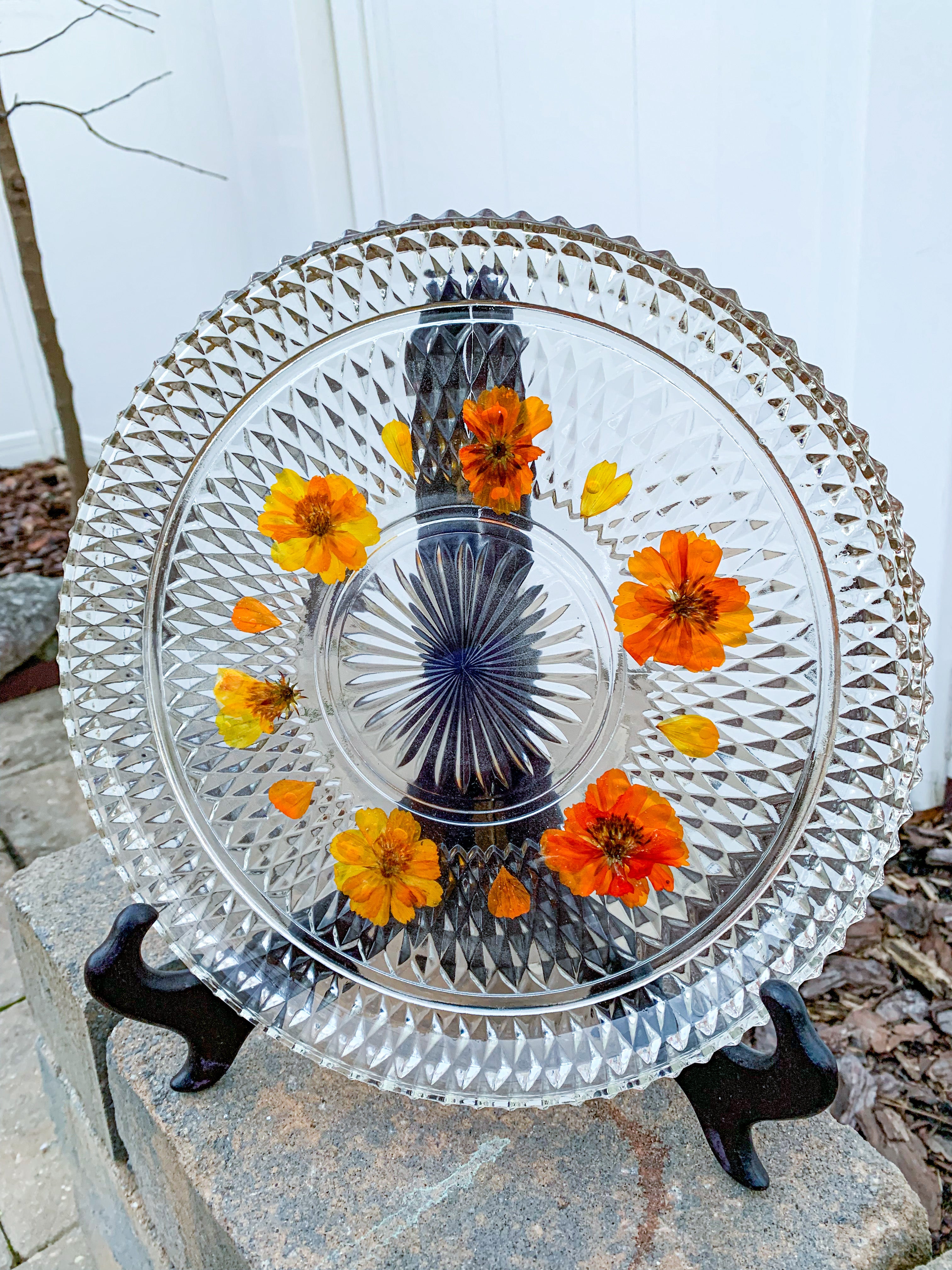 Orange Cosmo Glass Flower Tray