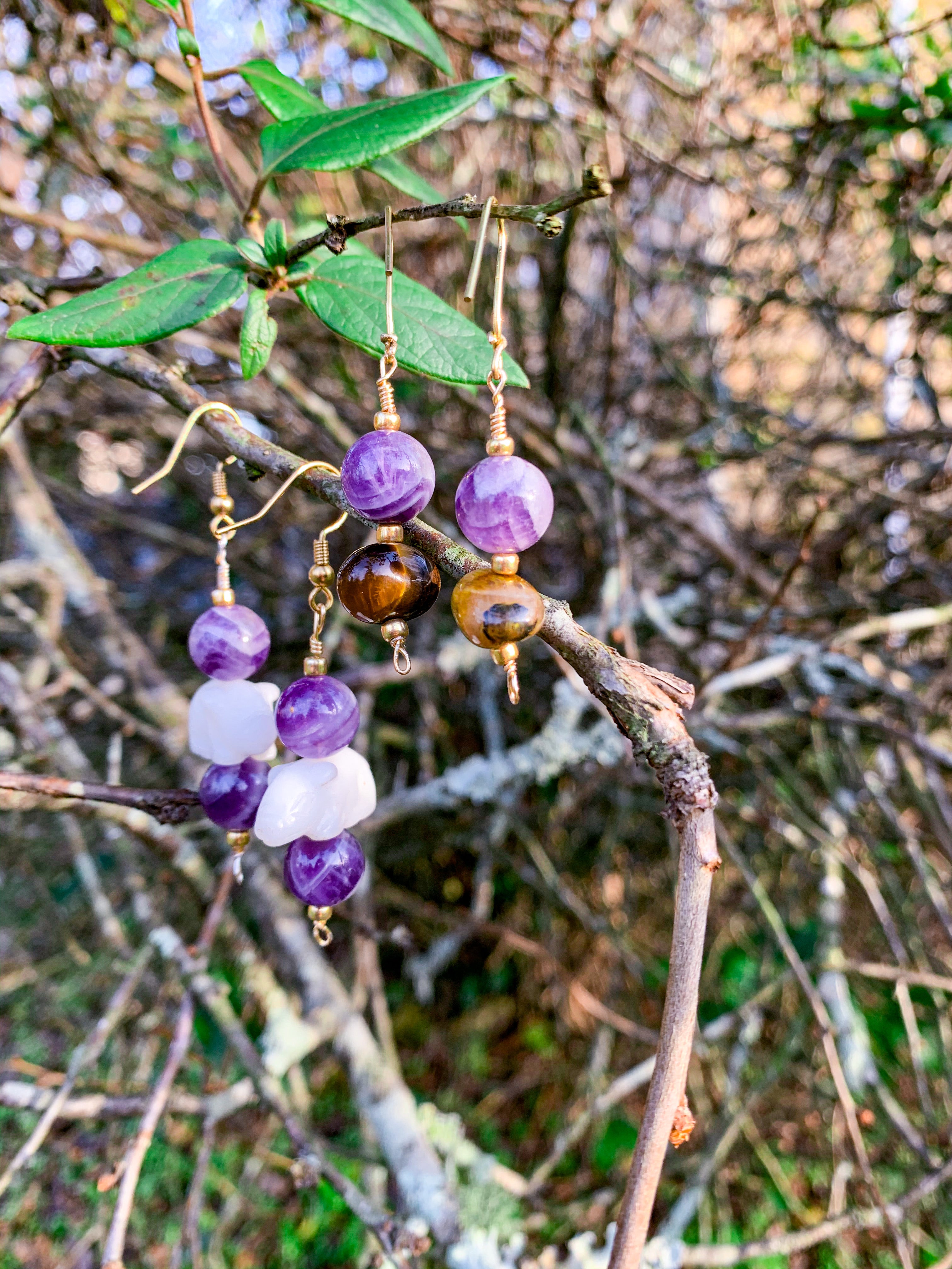 Amethyst & Tigers Eye Earrings