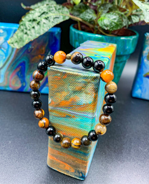 CRAFTDLondon クラフトロンドン Tiger's Eye Obsidian Bracelet Men's Tiger's Eye Bead Bracelet