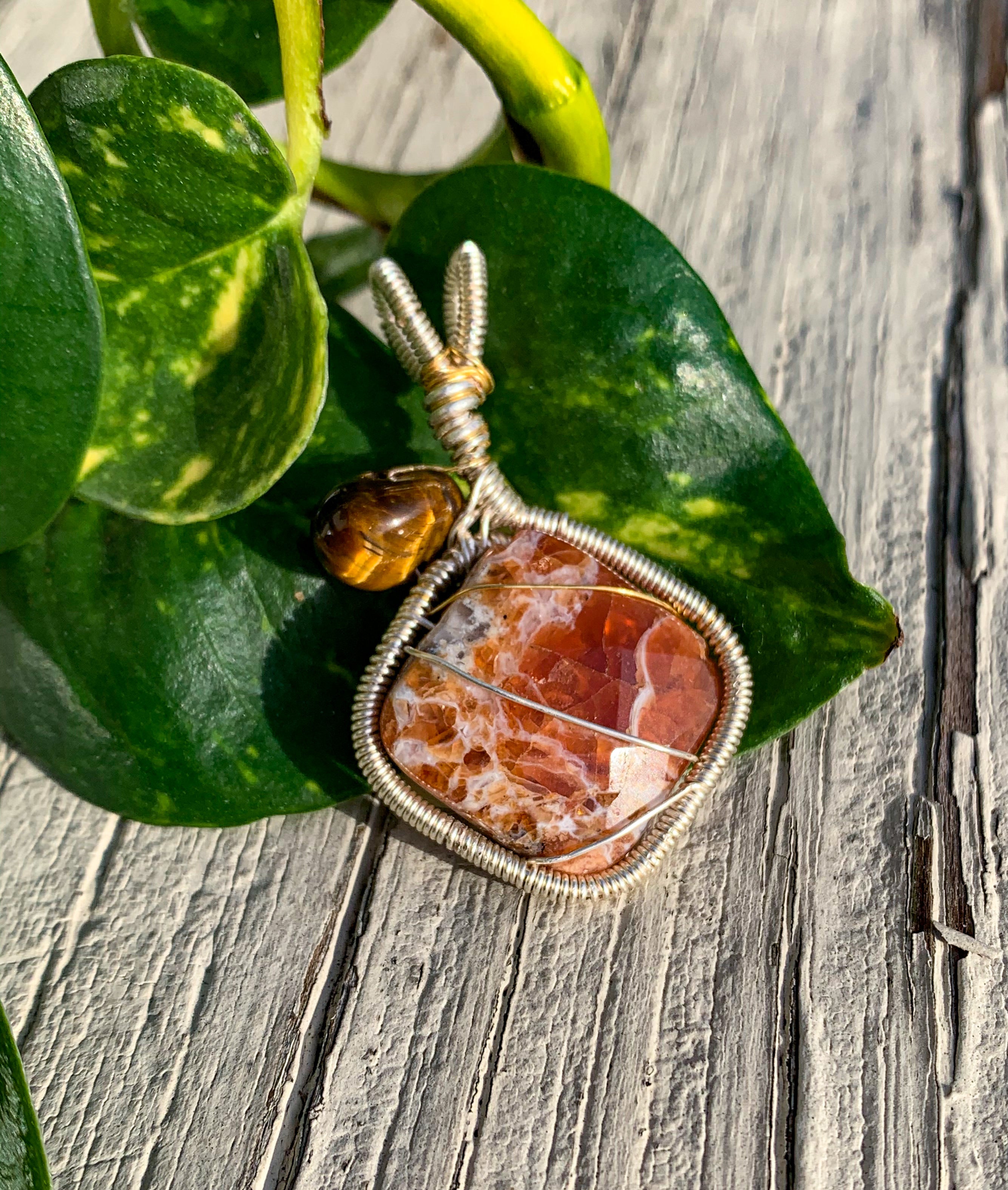 Tangerine Quartz x Tigers Eye Pendant