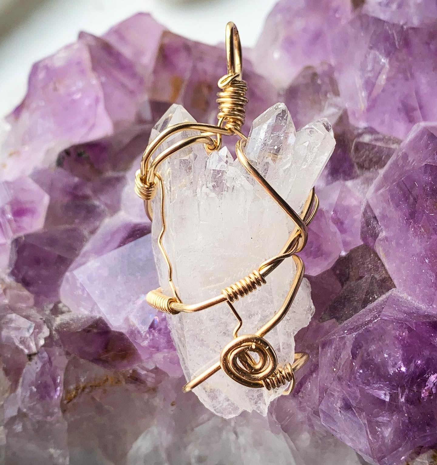 Clear Quartz Gold Pendant