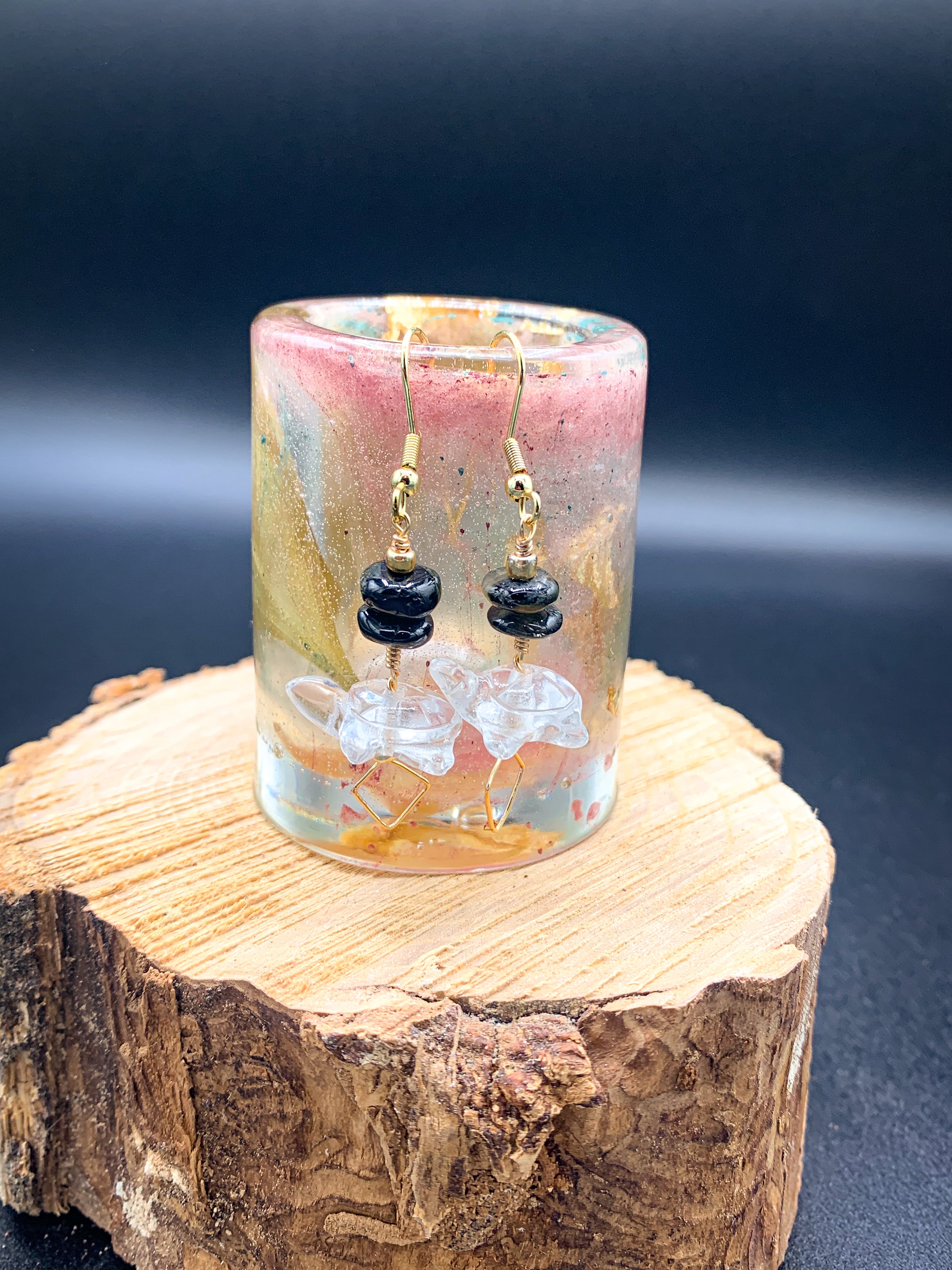 Watermelon Tourmaline Turtle Quartz Earrings
