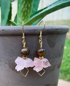 Cat Rose Quartz and Tigers Eye Earrings