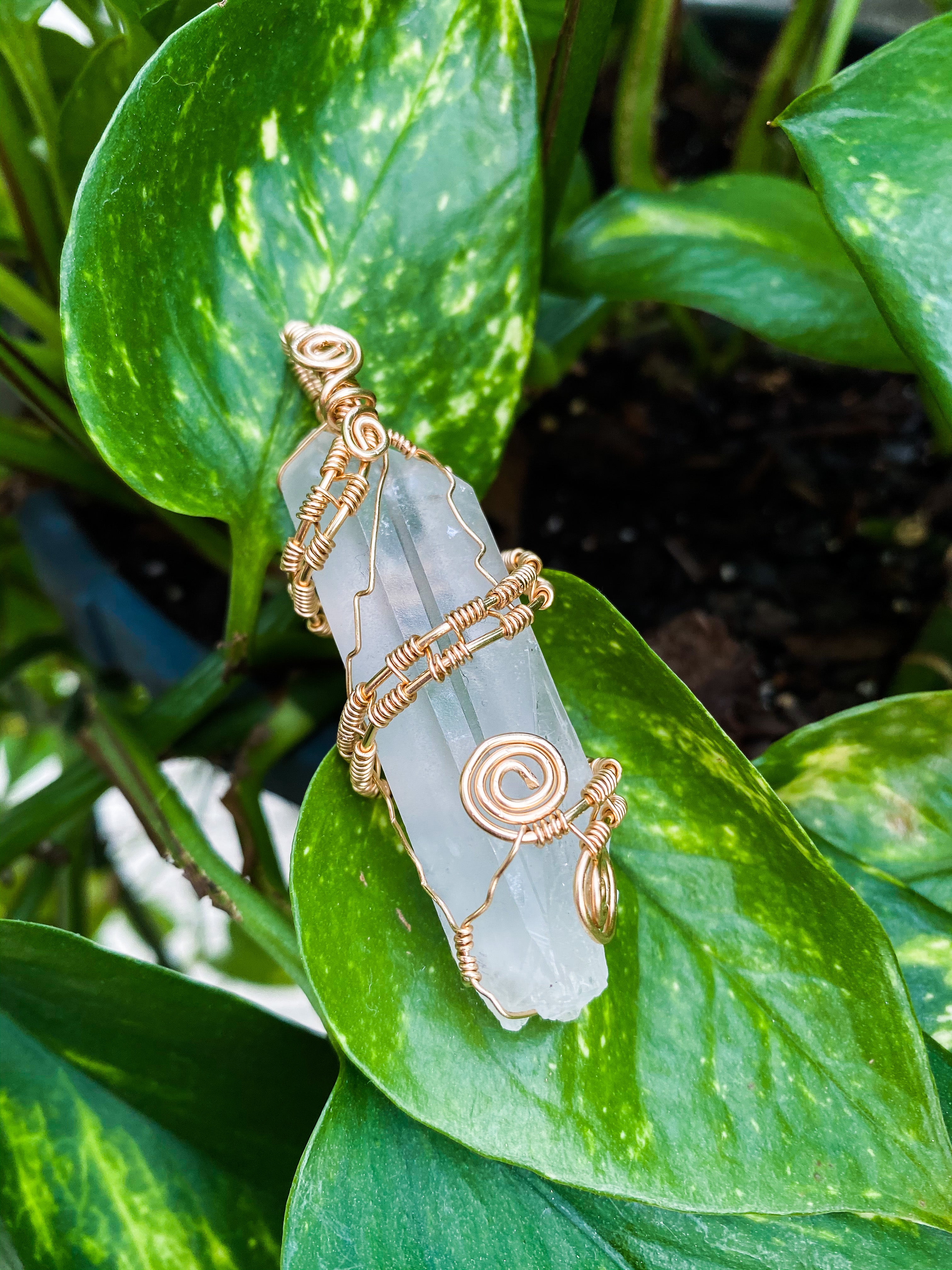 Clear Quartz Gold Pendant